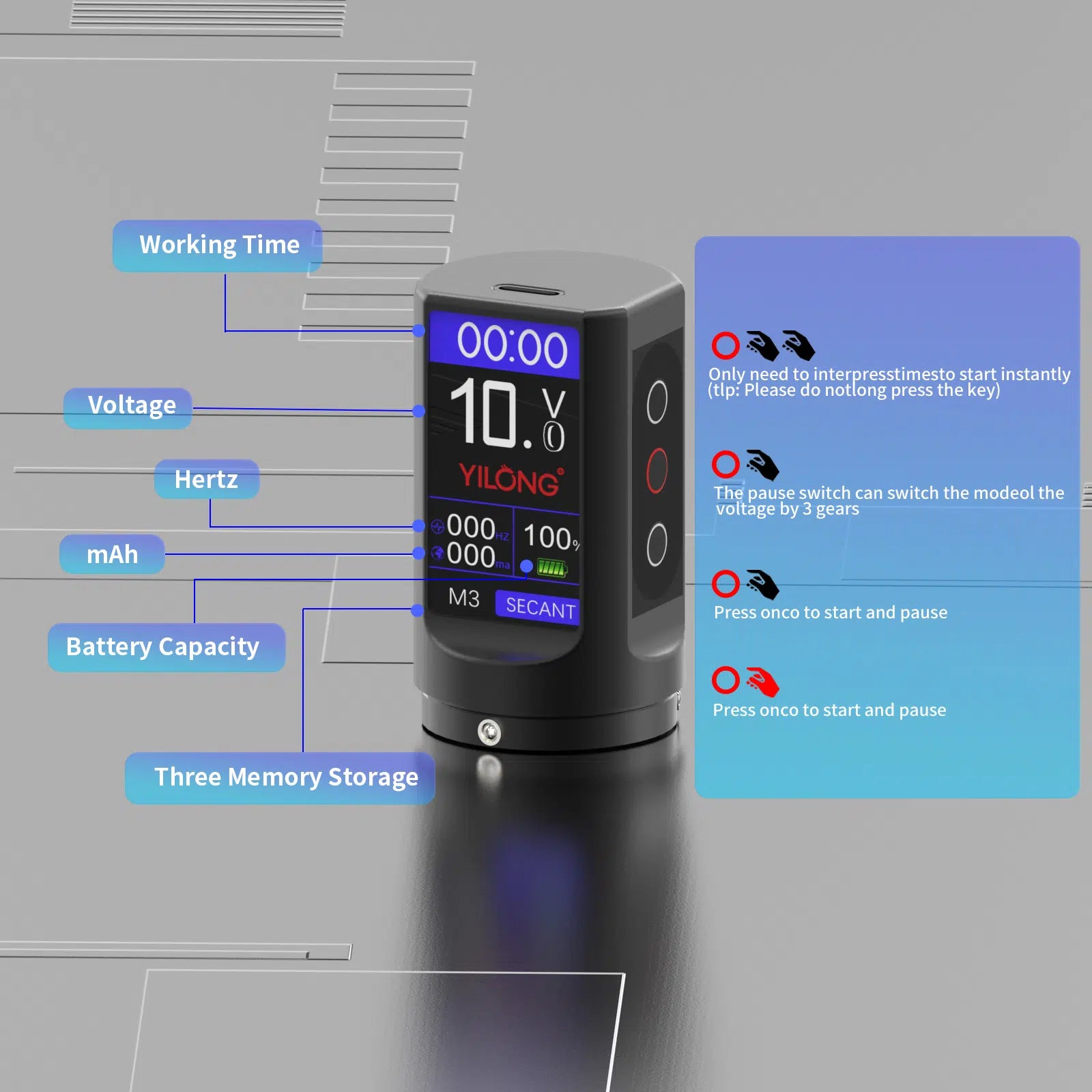 Yilong L Type Wireless Adjustable Stroke Tattoo Pen Machine Kit